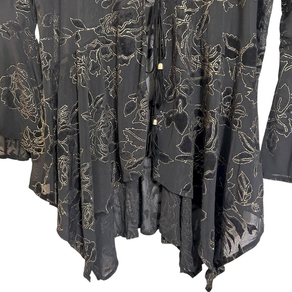 La Vanya Woman Kimono 3X Black Gold Meltallic Sheer Whimisgoth Fairy Top - Picture 4 of 8